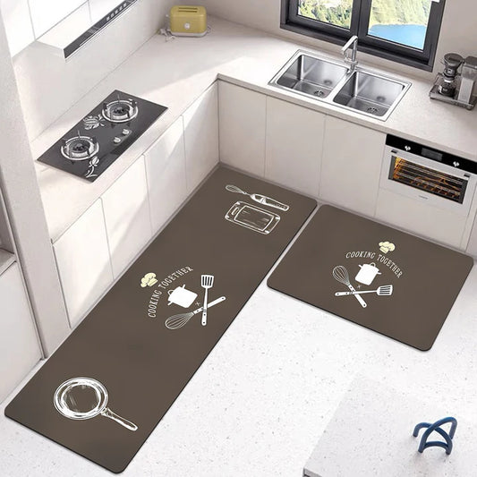 2 pcs set Kitchen , Bathroom ,HomeDecor Anti-Slip Absorbent Mat & Runner (Y)