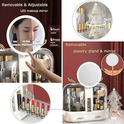New LED Cosmetic Storage Box Desktop Jewelry With Lipstick Grid With Mirror