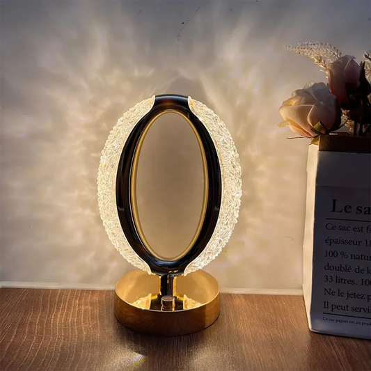 Crystal Oval Table Lamp, Touch Control Bedside Lamp with 3 Levels Brightness