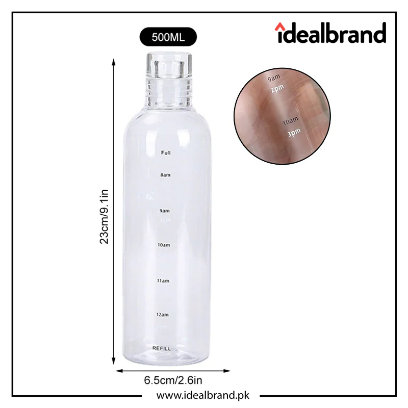 Glass Water Bottle With Time Marker (Without Cover)