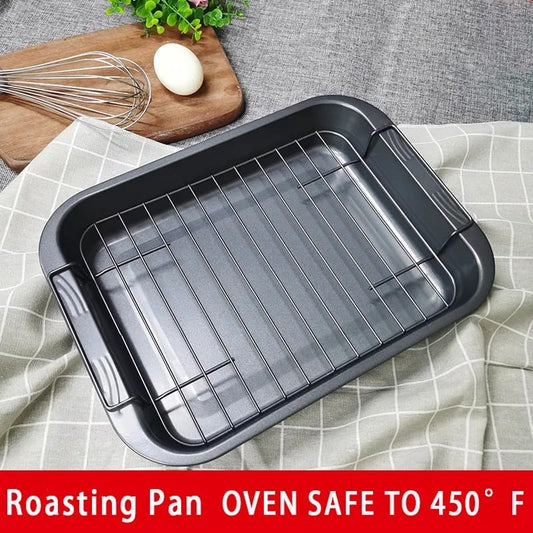 Non Stick Grilled Fish Pan Baking Tray Cake Cheese Cookie Bread Plate with Rack Bakeware Tool