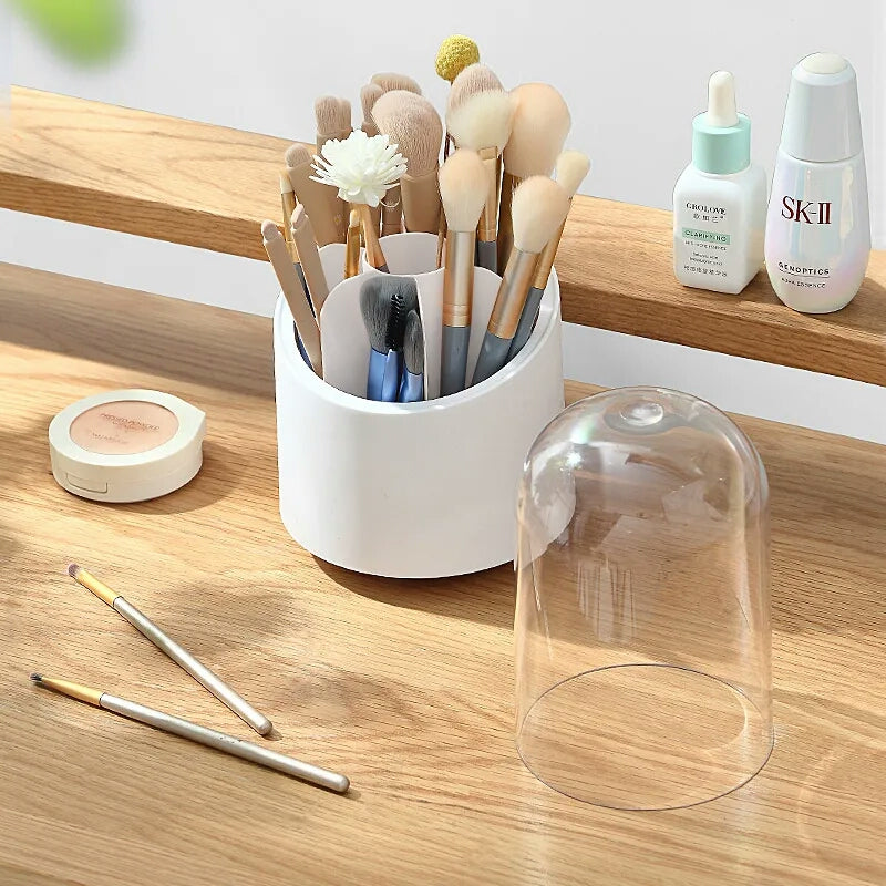 360 Degree Rotating Makeup Brush Holders Dustproof Cosmetic Brushes Storage Case Makeup Organizer with Lid