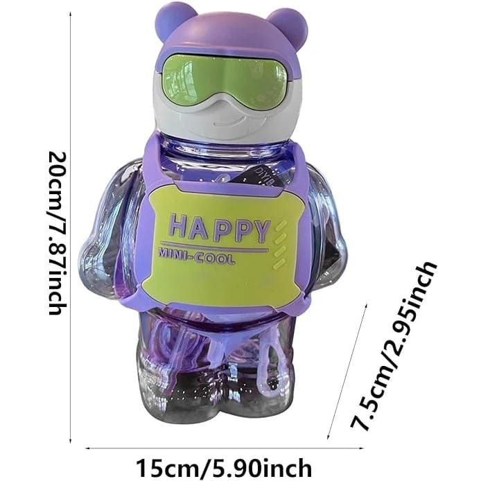 800ML Water Bottle Cartoon Bear Design Crossbody Sippy Cup Plastic Lock Open Lid
