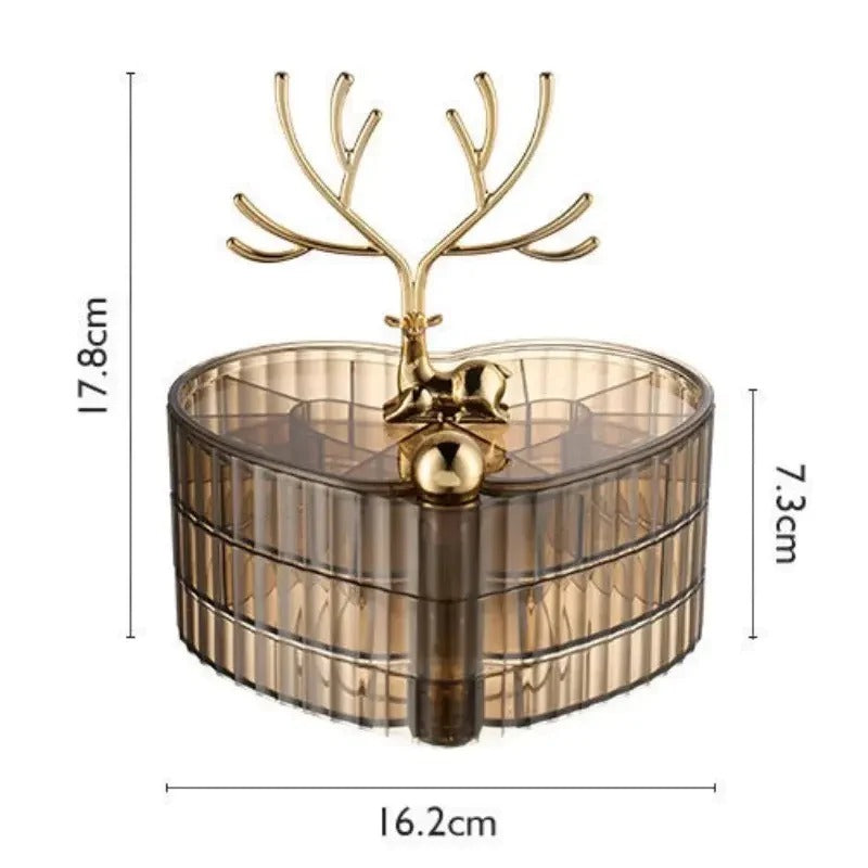 Little Deer Luxury Heart  Jewelry Organizer, 3 Layer Rotating Necklace Jewelry Box