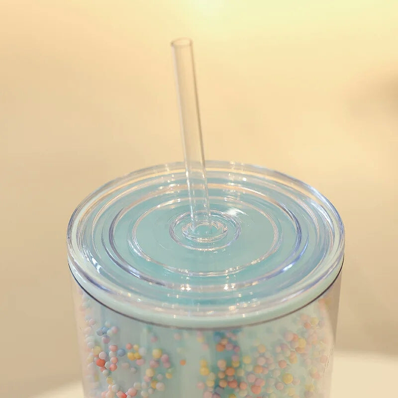 750ml BPA Free Plastic Cup with Lid and Straw Double Layer Water Bottle