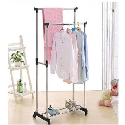 Double Pole Rail Rod Adjustable Garment Rack