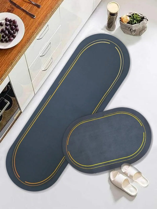 2 pcs set Plain Round Kitchen , Bathroom ,Home Decor Anti-Slip Absorbent Mat & Runner (E)