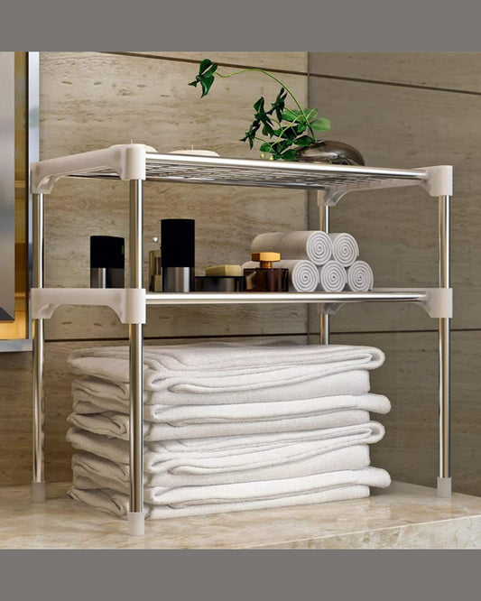 Over the microwave stand with 2 tier shelves-white