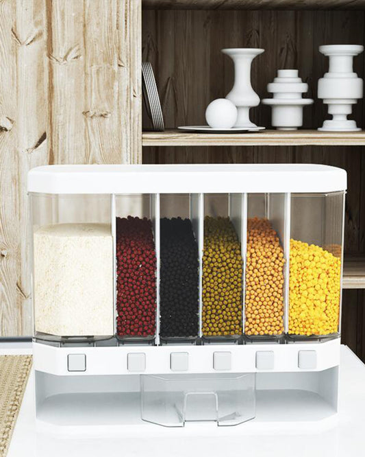 Multiportion dry food organiser wall mounted
