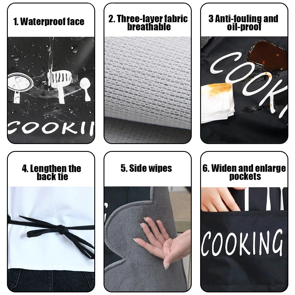 Hand-wiping kitchen Household Cooking Apron Men Women Oil-proof Waterproof (only black)