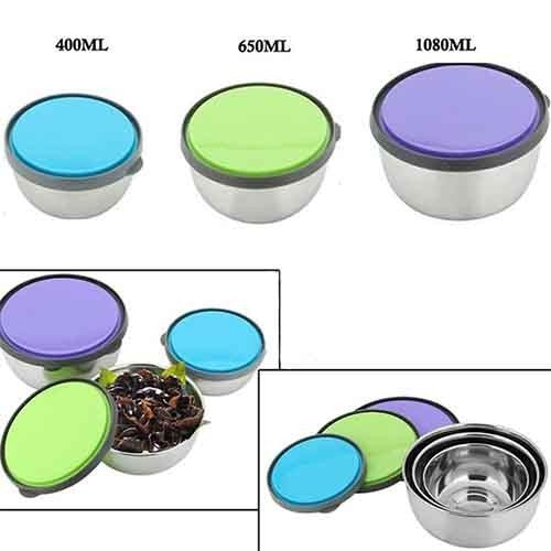 Stainless Steel 3 Pcs Food Storage Box Airtight