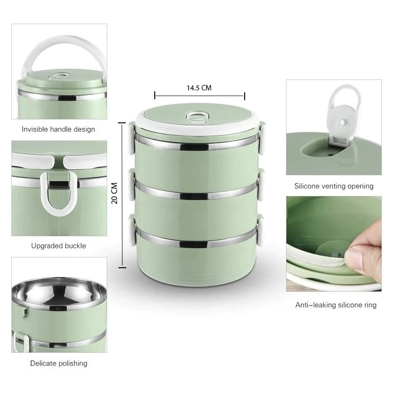 3 Layer Insulated Lunch Box Stainless Steel