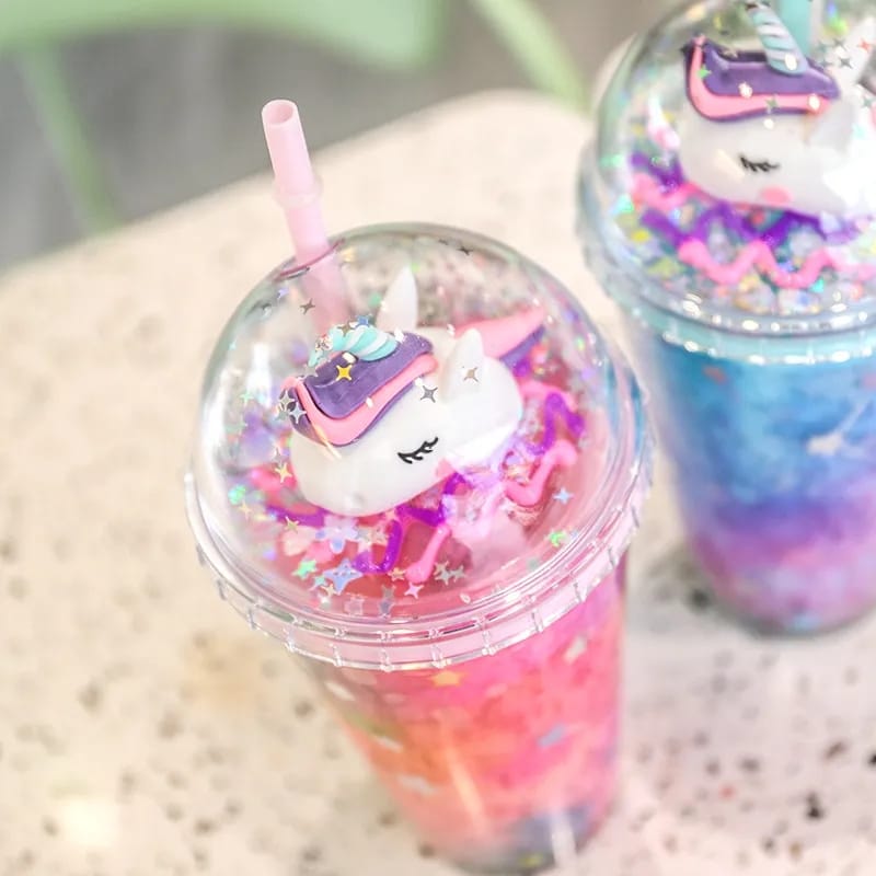Unicorn Plastic Reusable Water Cup with Lid and Straw and light (550ml)