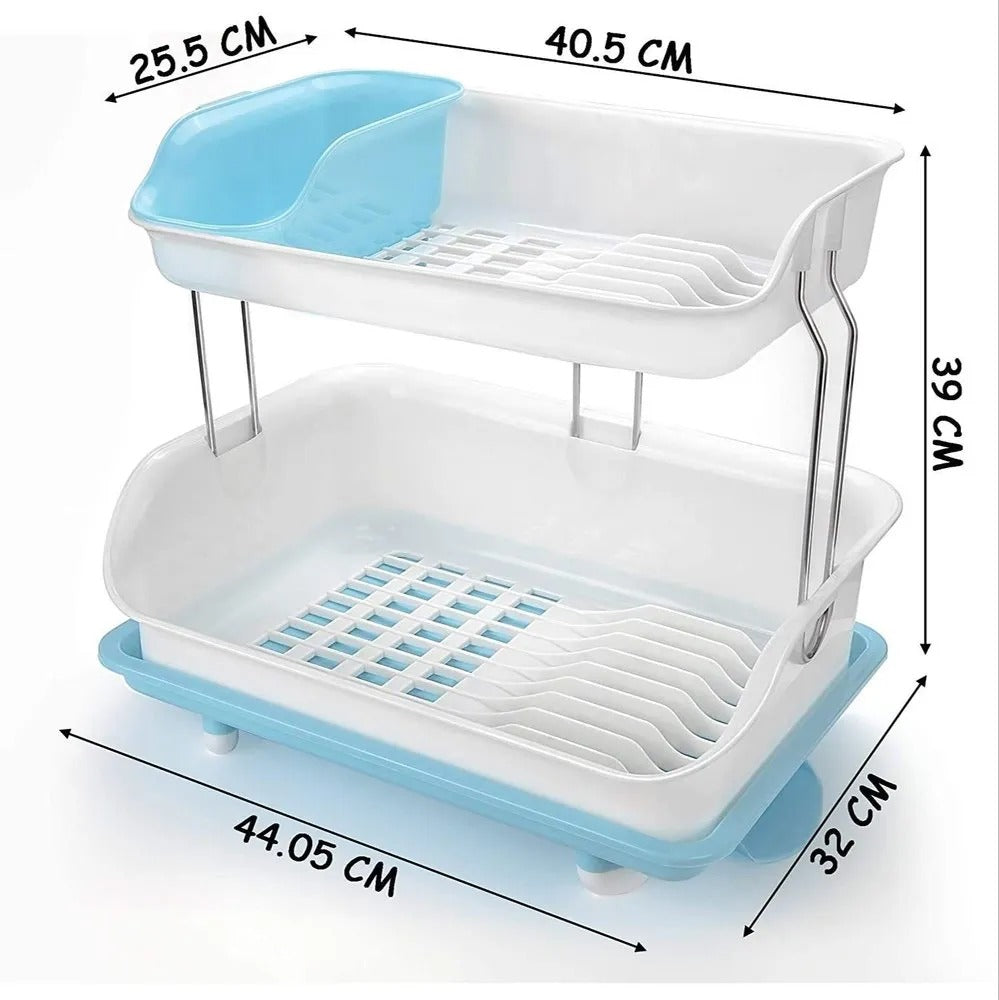 2 Tier Dish Rack With Adjustable Water Drainage