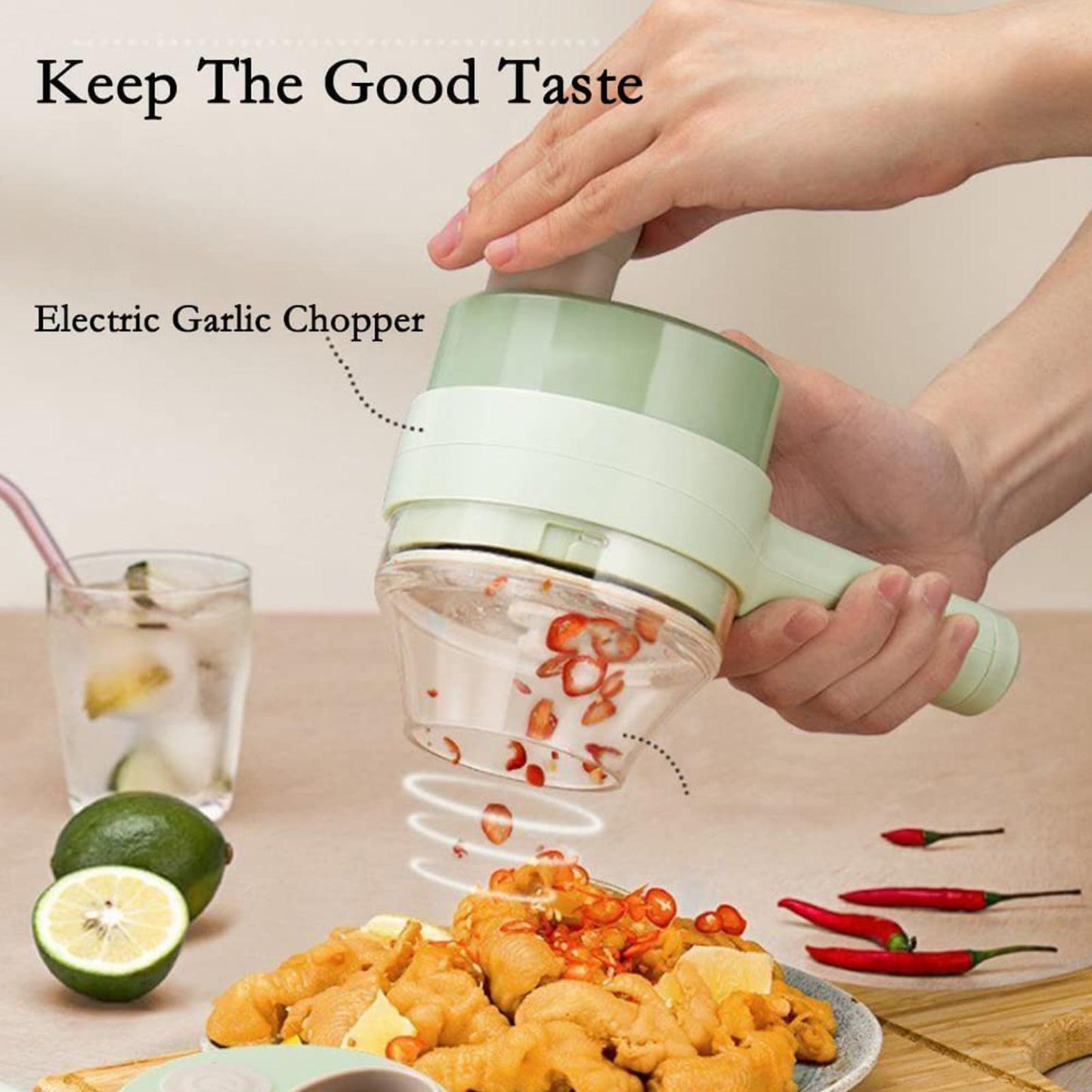 4 In 1 Handheld Electric Vegetable Cutter Chopper