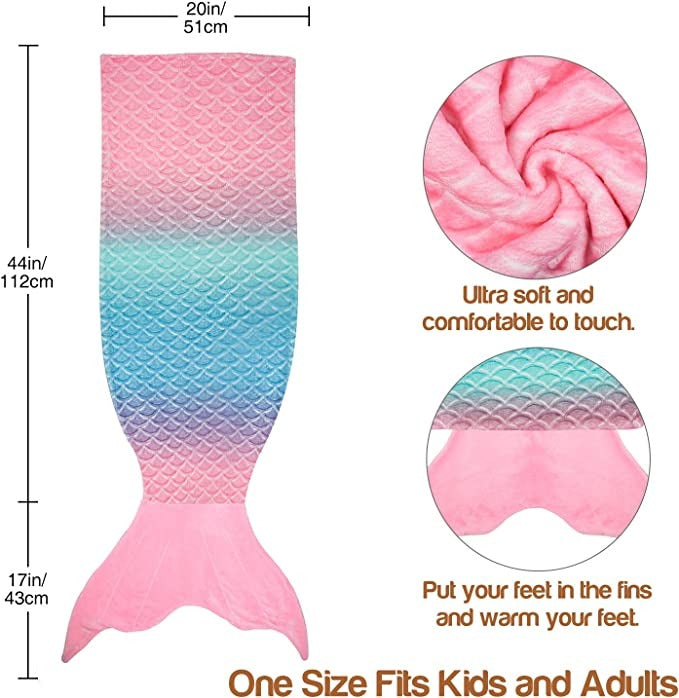 Fish Scale Sleeping Blanket, Ultra-soft Fluffy Flannel Fishtail Blanket